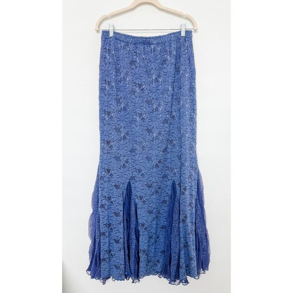 Y2K‎ Fairy Maxi Skirt Lace Mesh Flowy Hem Periwinkle Blue Size XL Balletcore - Picture 1 of 7
